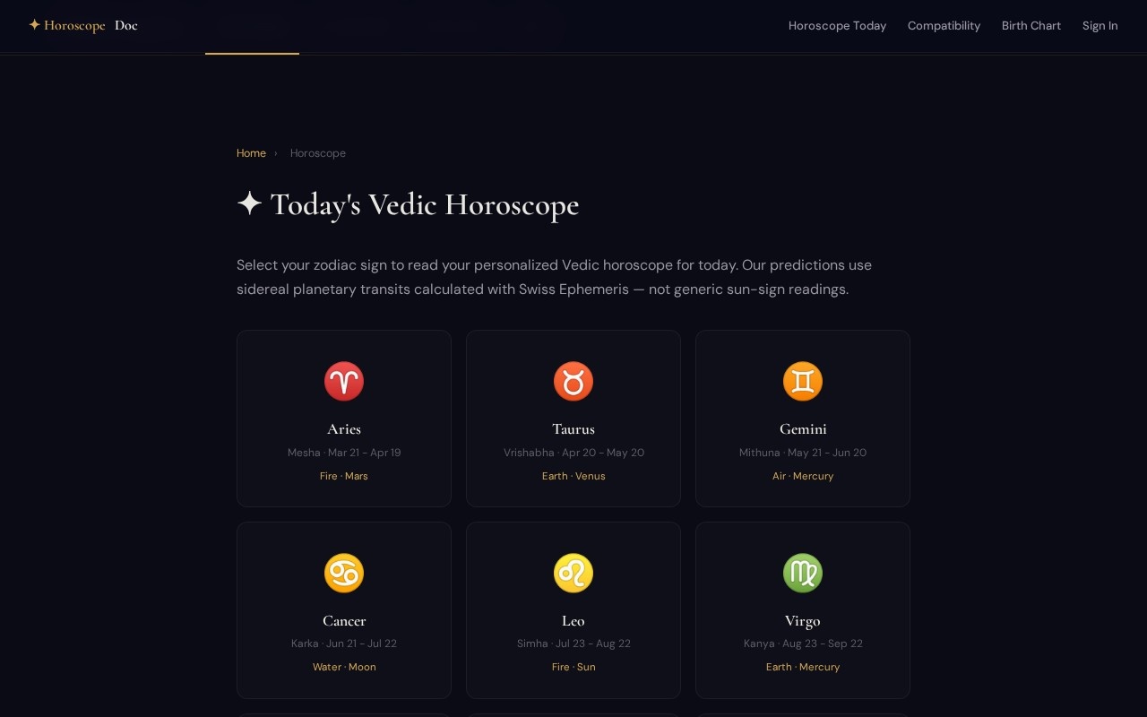 HoroscopeDoc: AI astrology web app with subscriptions — Horoscope
