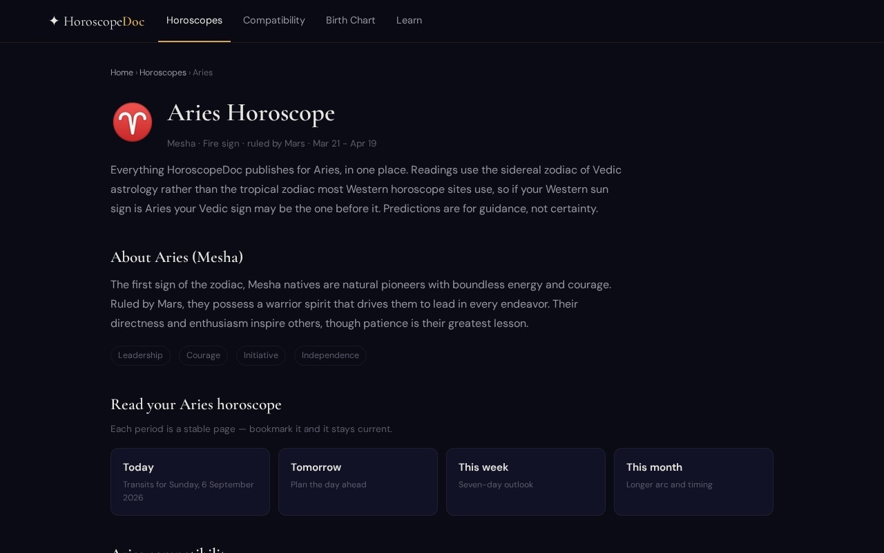 HoroscopeDoc: AI astrology web app with subscriptions — Aries