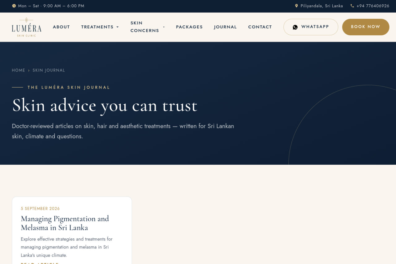 Luméra Skin Clinic: clinic website with booking and CMS — Blog