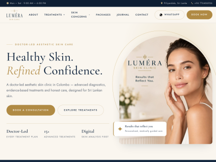 Luméra Skin Clinic: clinic website with booking and CMS on a phone