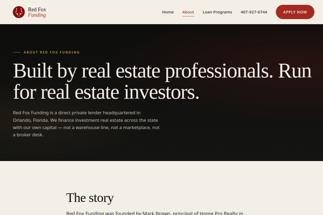 RedFox Funding: lending website with application flow — About