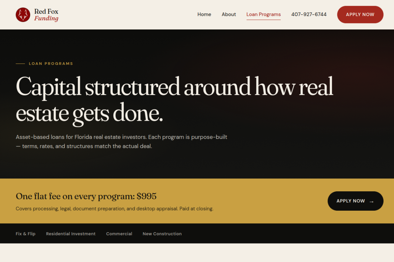RedFox Funding: lending website with application flow — Loan programs