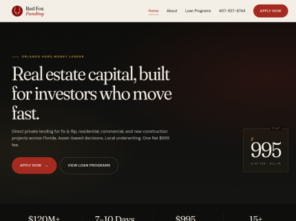 RedFox Funding: lending website with application flow on a phone