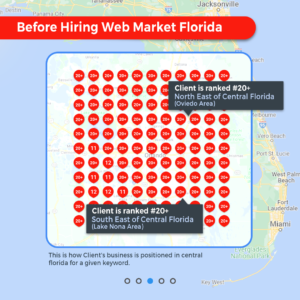Client map positions for 20 miles radius before hiring Web Market Florida