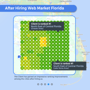 Client map positions for 20 miles radius after hiring Web Market Florida